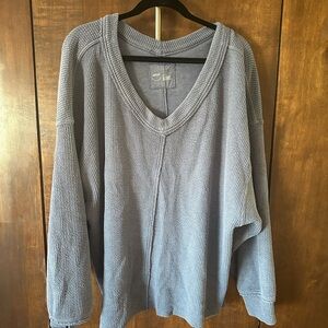 Aerie Washed Blue V-Neck Knit Sweater